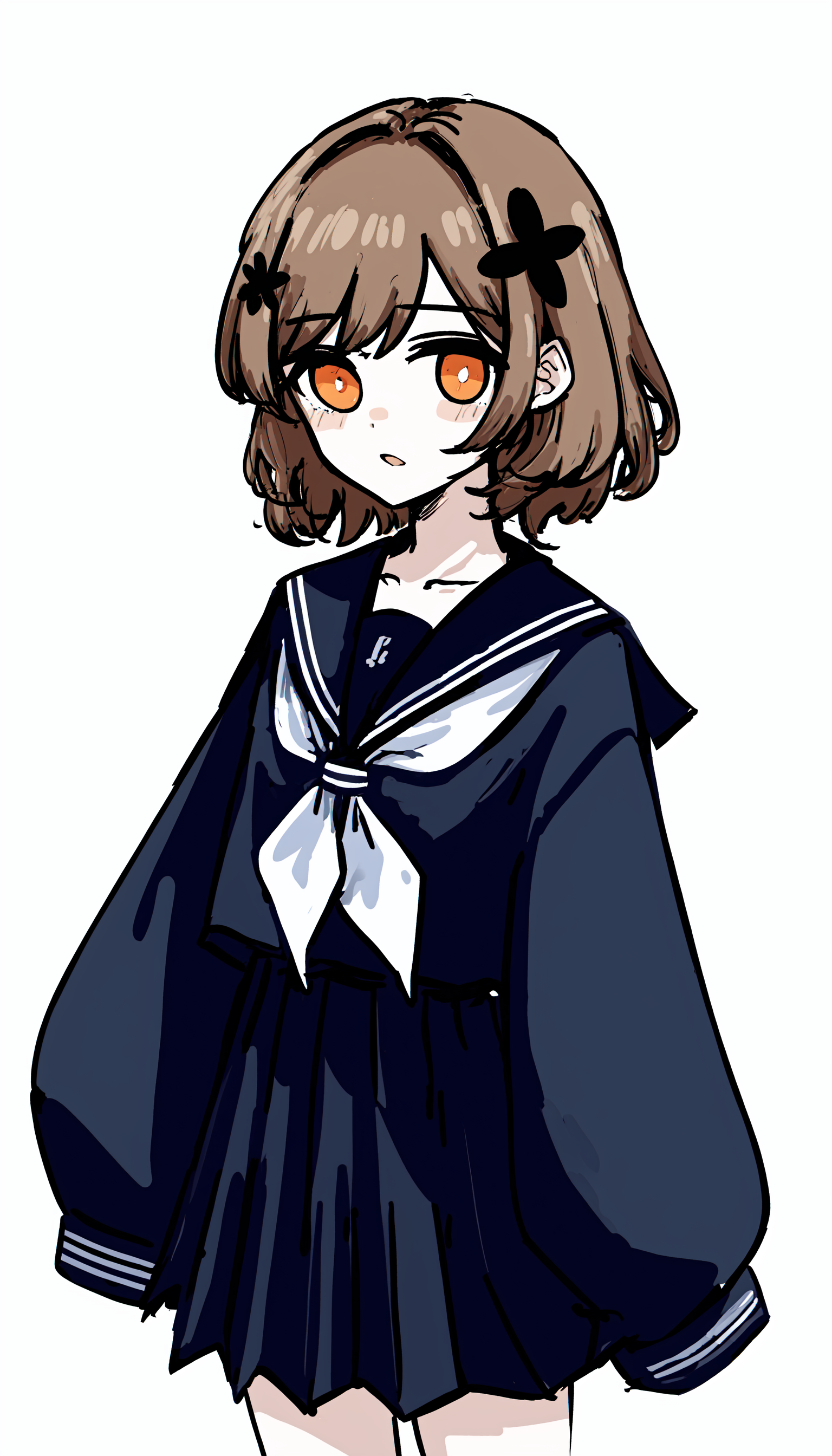 08464-1990075624-solo, 1girl, sleeves past wrists, school uniform, sleeves past fingers, skirt, simple background, bangs, hair ornament, serafuku.png